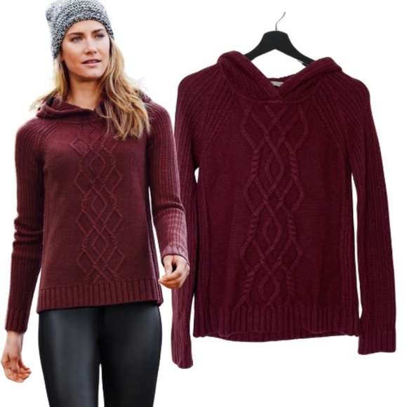 Athleta 100% Merino Extra Fine Wool Hoodie Cable Knit Sweater, Size XS - Picture 2 of 10